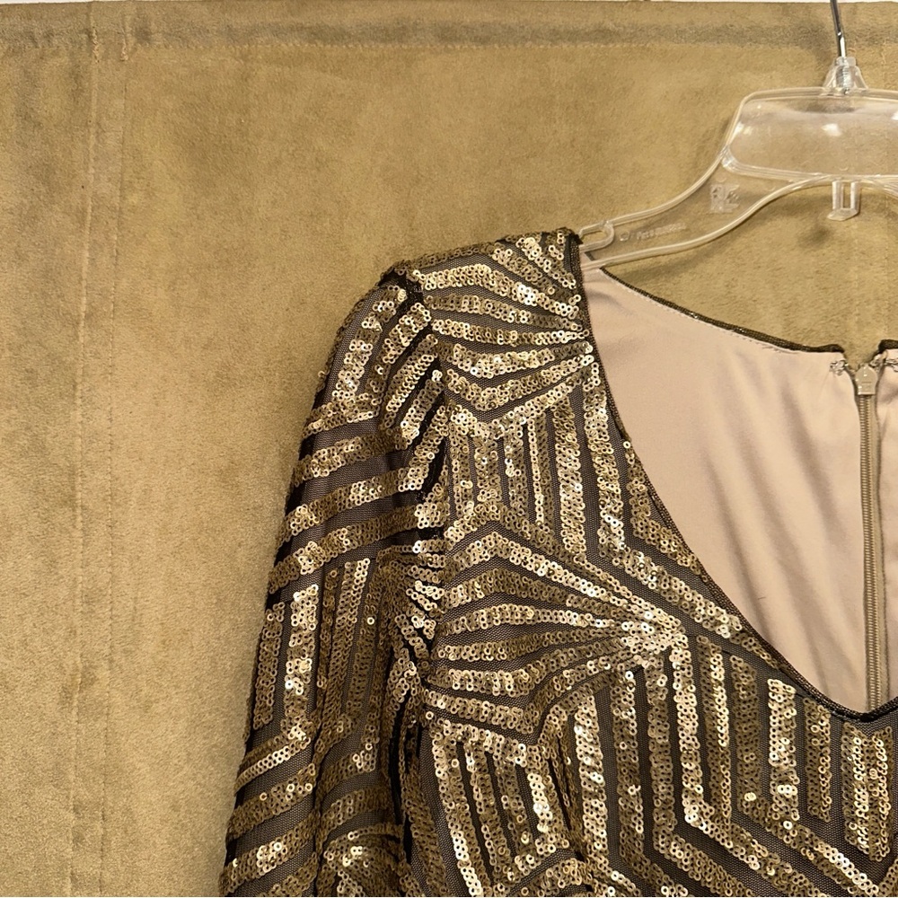 AQUA BRAND GOLD SEQUIN GATSBY LONG SLEEVE MINI DRESS 8/10 - Picture 5 of 8